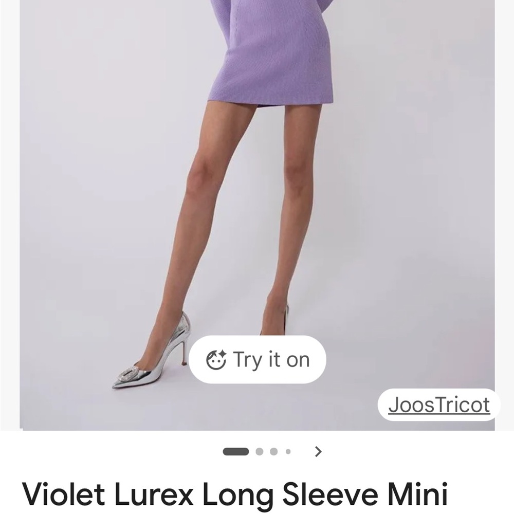 Pink Long Sleeve Collared Top 
Pink lurex long sleeve mini flared polo dress - Picture 7 of 14